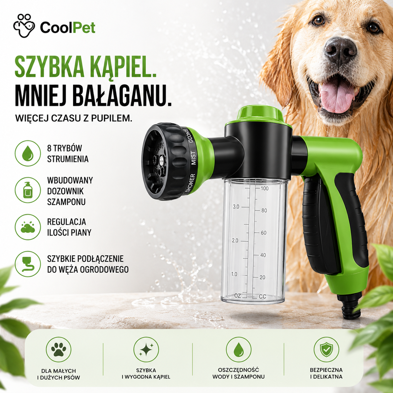 CoolPet™ AquaWash – Pistolet Prysznicowy do Kąpieli Psów z Dozownikiem Szamponu