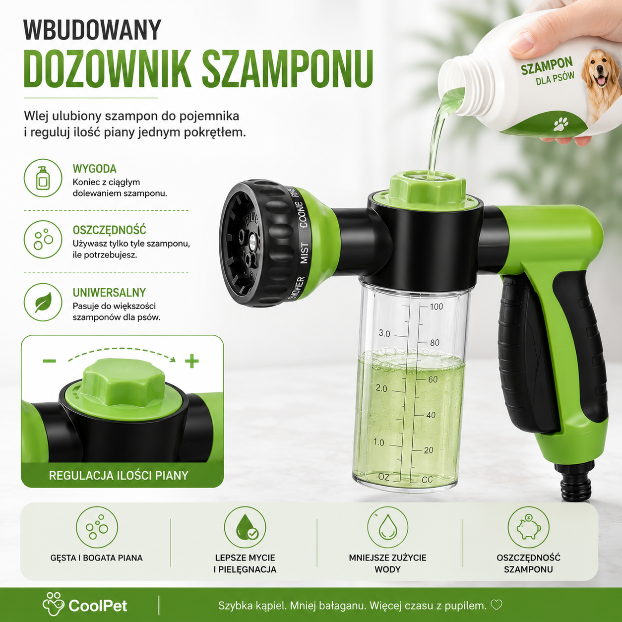 CoolPet™ AquaWash – Pistolet Prysznicowy do Kąpieli Psów z Dozownikiem Szamponu