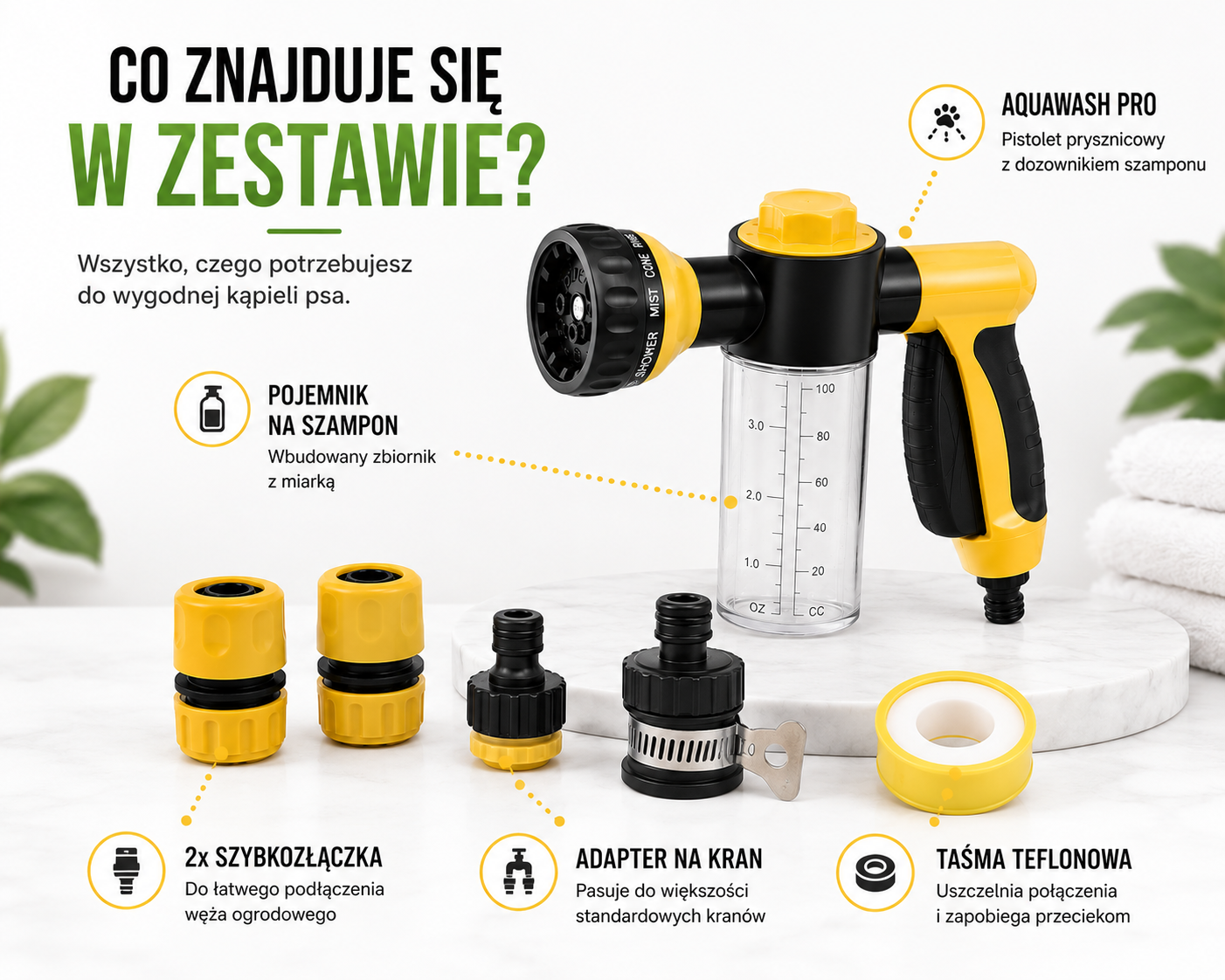 CoolPet™ AquaWash – Pistolet Prysznicowy do Kąpieli Psów z Dozownikiem Szamponu