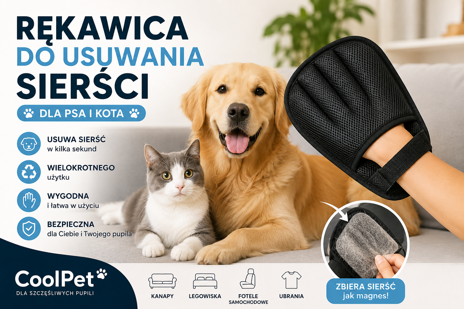 Rękawica do wyczesywania sierści psa i kota | CoolPet