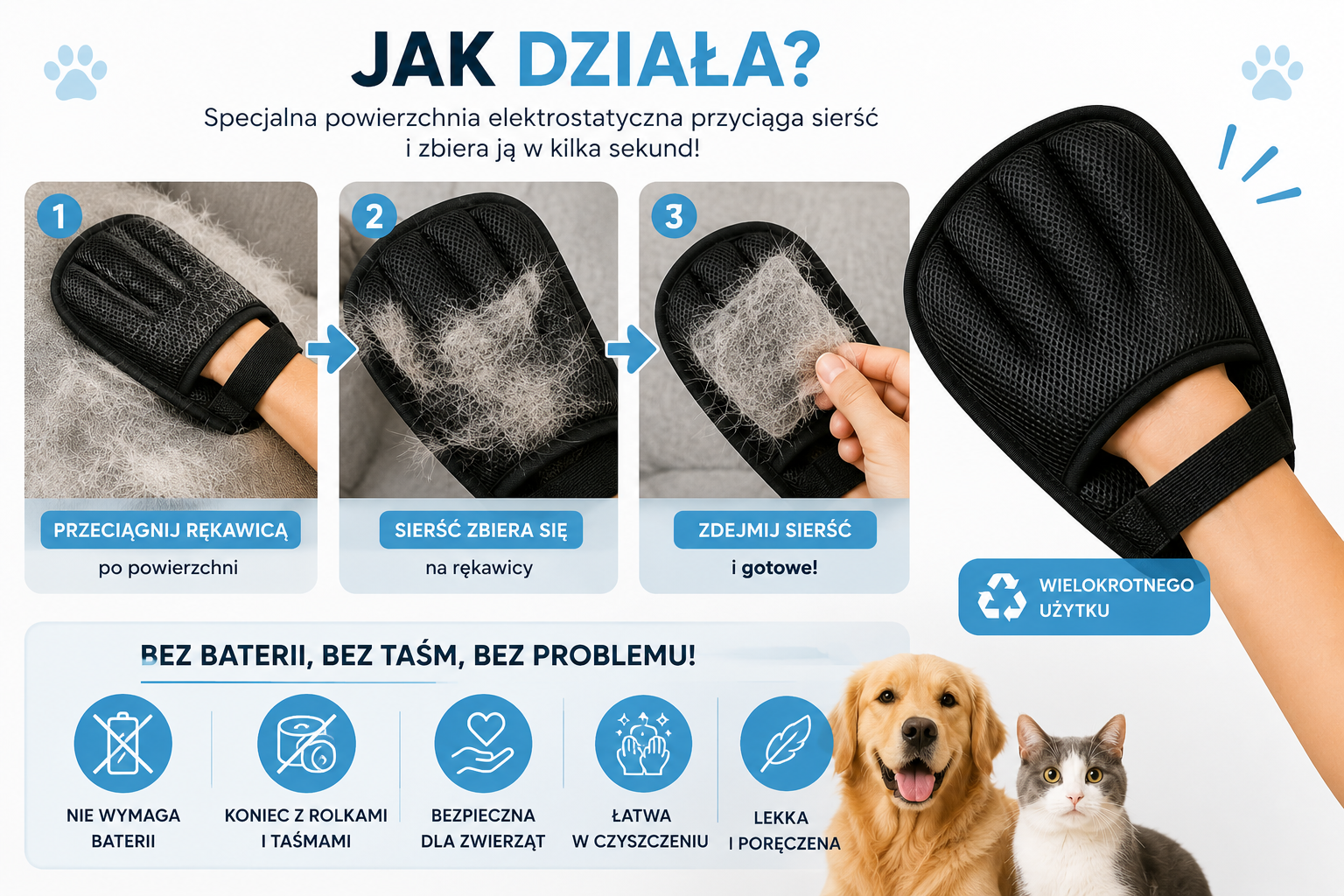Rękawica do wyczesywania sierści psa i kota | CoolPet