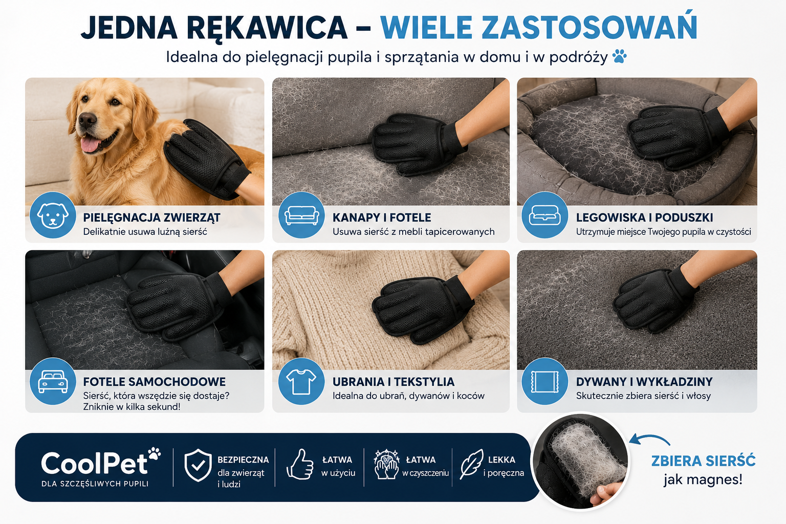 Rękawica do wyczesywania sierści psa i kota | CoolPet
