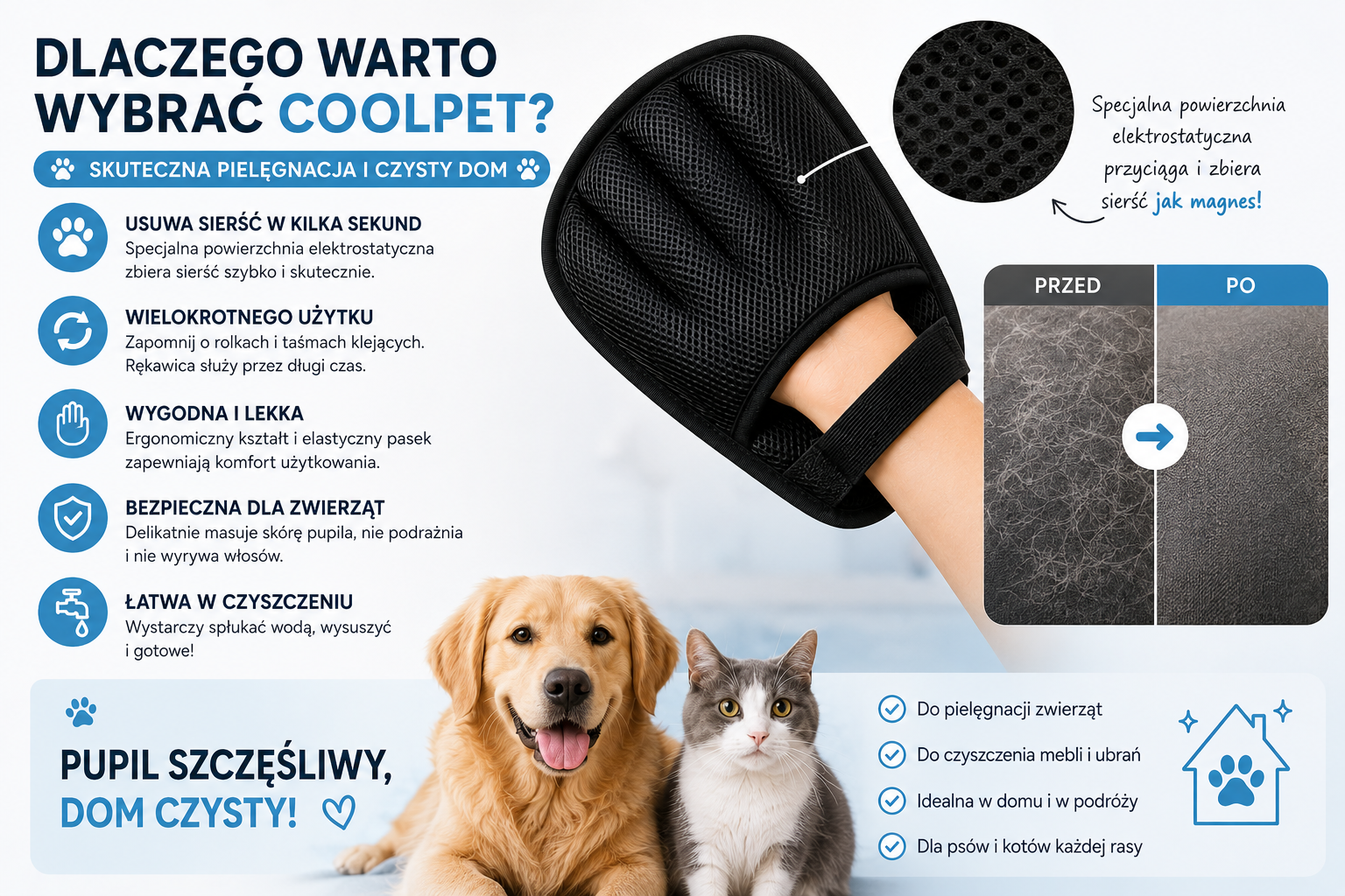 Rękawica do wyczesywania sierści psa i kota | CoolPet