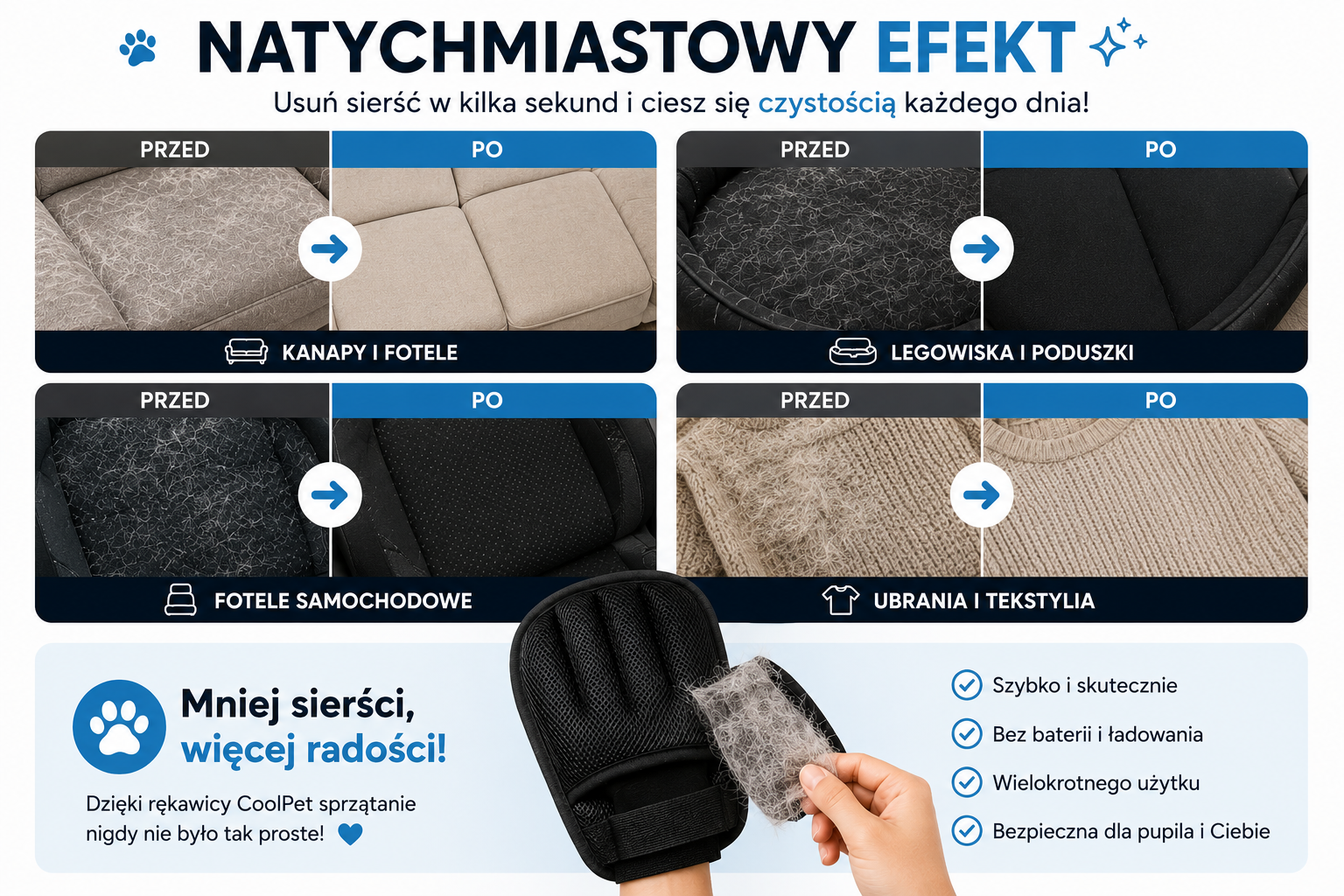 Rękawica do wyczesywania sierści psa i kota | CoolPet