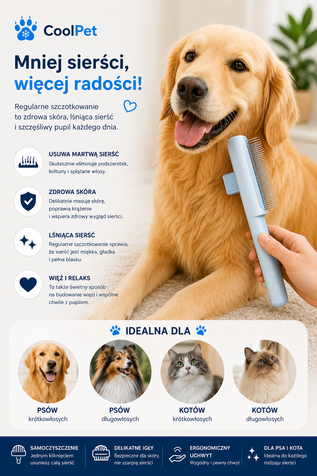 Samoczyszcząca szczotka do sierści psa i kota | CoolPet